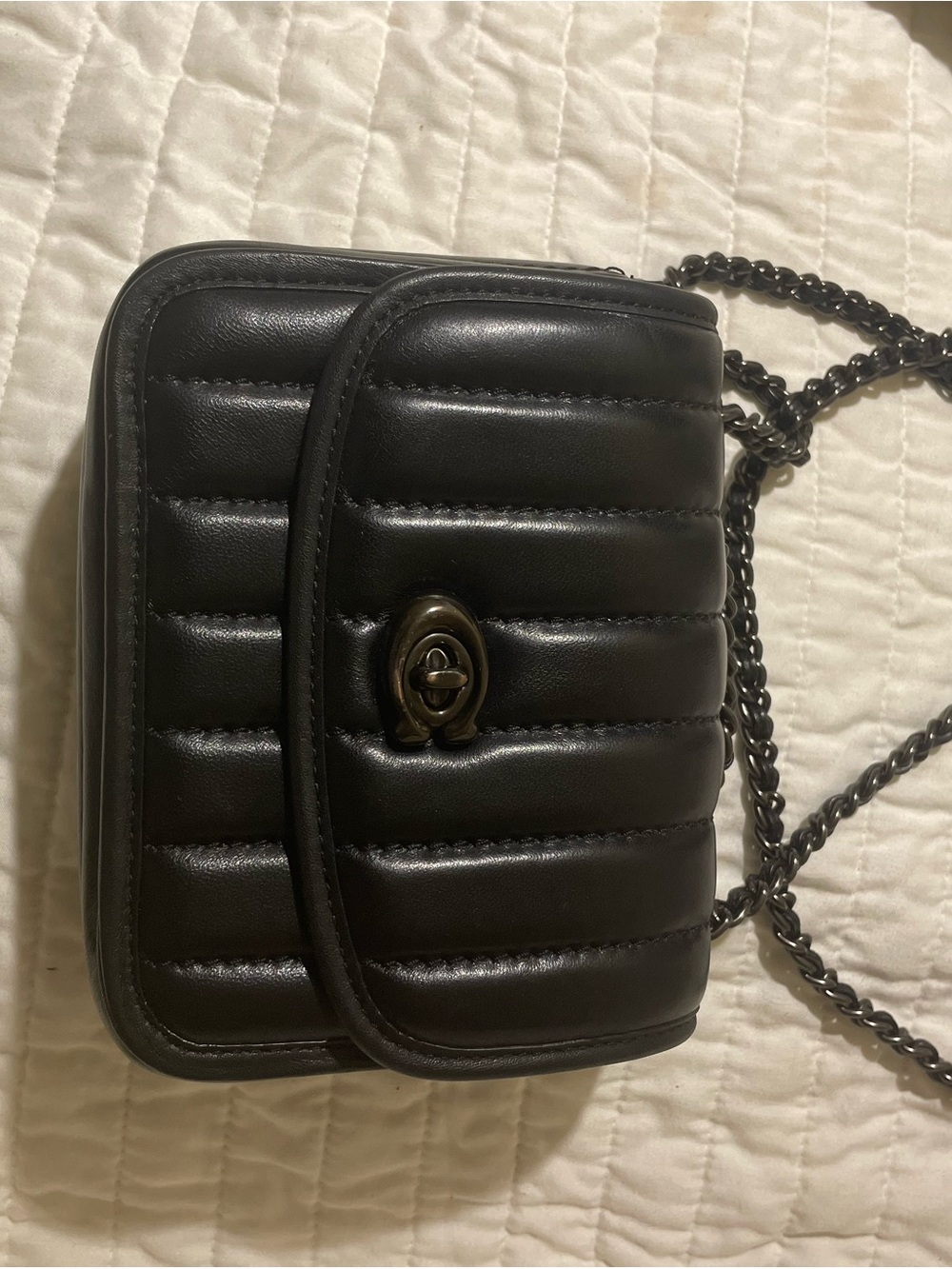 Coach Black Quilted Leather Crossbody with Chain Strap